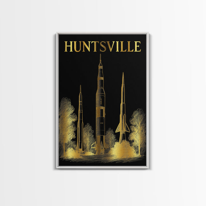 Huntsville Alabama Travel Poster, Canvas Print, Black And Gold Line Art, Huntsville Wall Art, Wall Decor, Mid Century Wall Art, Wall Art