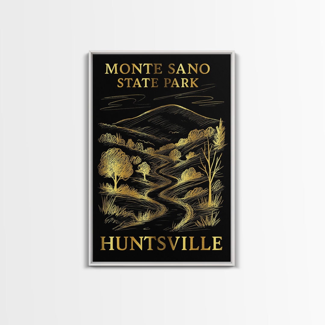 Huntsville Travel Poster, Framed Canvas Print, Elegant Gold City Art, Huntsville Art Print, Vintage City Poster, Fine Art Print