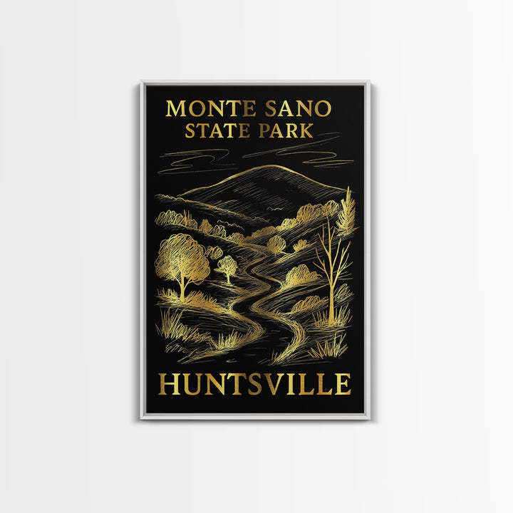 Huntsville Travel Poster, Framed Canvas Print, Elegant Gold City Art, Huntsville Art Print, Vintage City Poster, Fine Art Print