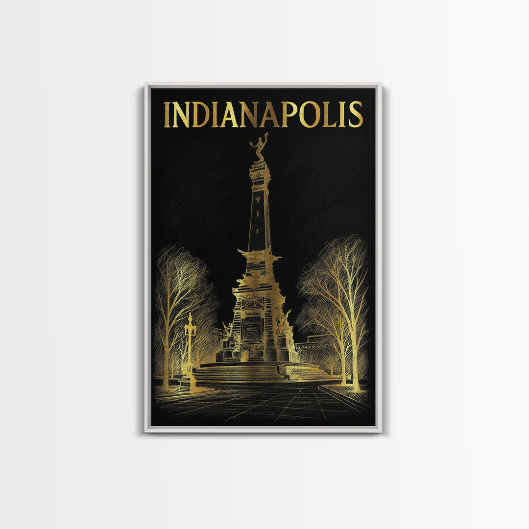Indianapolis Indiana Travel Poster, Canvas Print, Gold Sketch Wall Art, Indianapolis Poster Print, Wall Decor, City Art Print, Poster Art