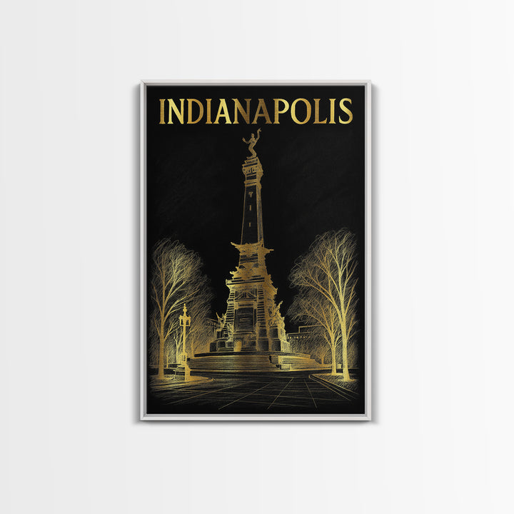 Indianapolis Indiana Travel Poster, Canvas Print, Gold Sketch Wall Art, Indianapolis Poster Print, Wall Decor, City Art Print, Poster Art