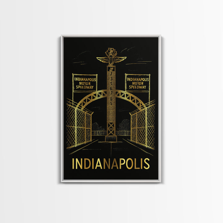 Indianapolis Travel Poster, Framed Canvas Print, Dark Background Poster Art, Indianapolis Wall Art, Wanderlust Decor, City Art Print
