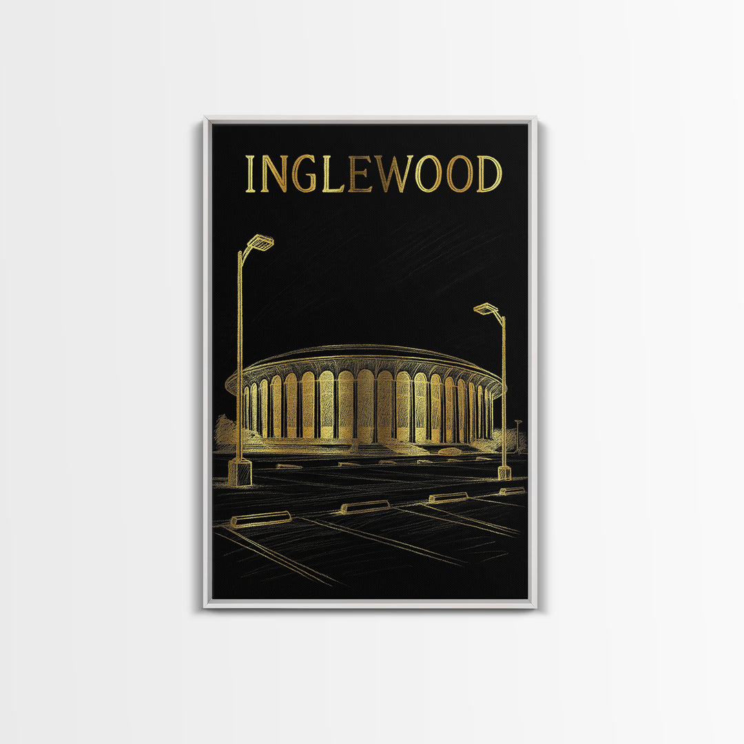 Inglewood California Travel Poster, Canvas Print, Elegant Gold City Art, Inglewood City Art, Retro Travel Print, Fine Art Print, Wall Art