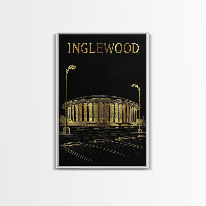 Inglewood California Travel Poster, Canvas Print, Elegant Gold City Art, Inglewood City Art, Retro Travel Print, Fine Art Print, Wall Art
