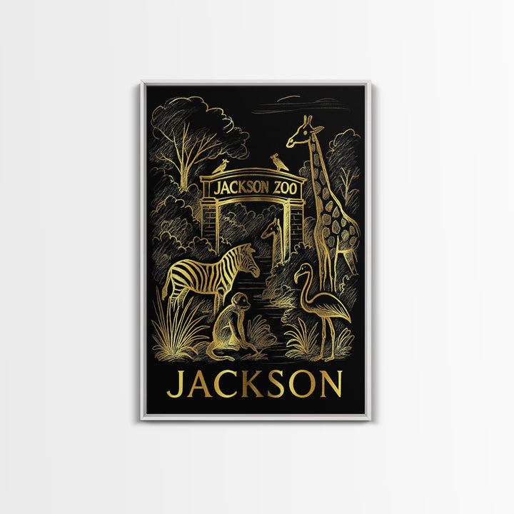 Jackson Travel Poster, Canvas Print, Elegant Gold City Art, Jackson Poster Print, City Art Print, Mid Century Wall Art, Home Office Decor