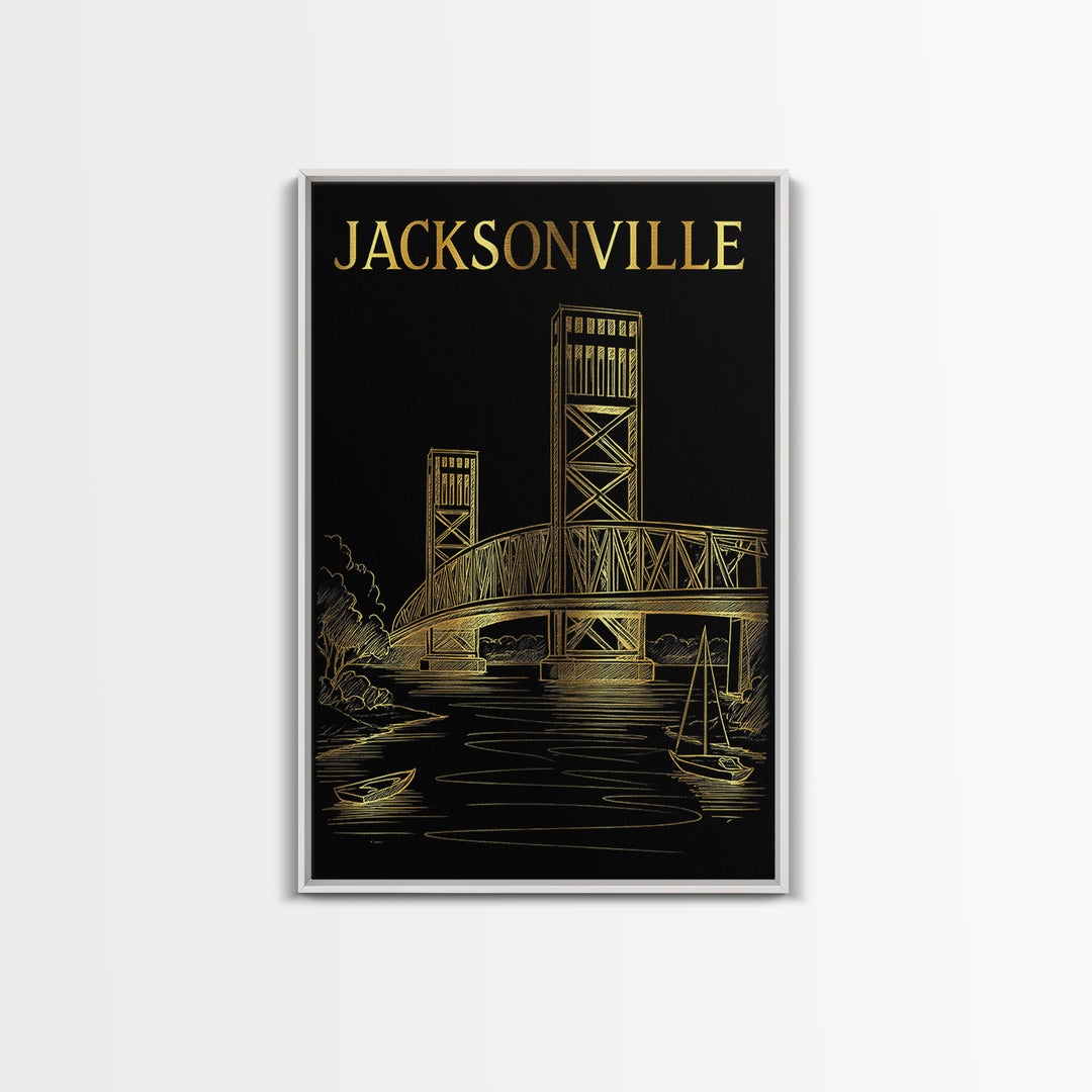 Jacksonville Florida Travel Poster, Canvas Print, Dark Background Poster Art, Jacksonville Wall Art, Retro Travel Print, Travel Poster Art