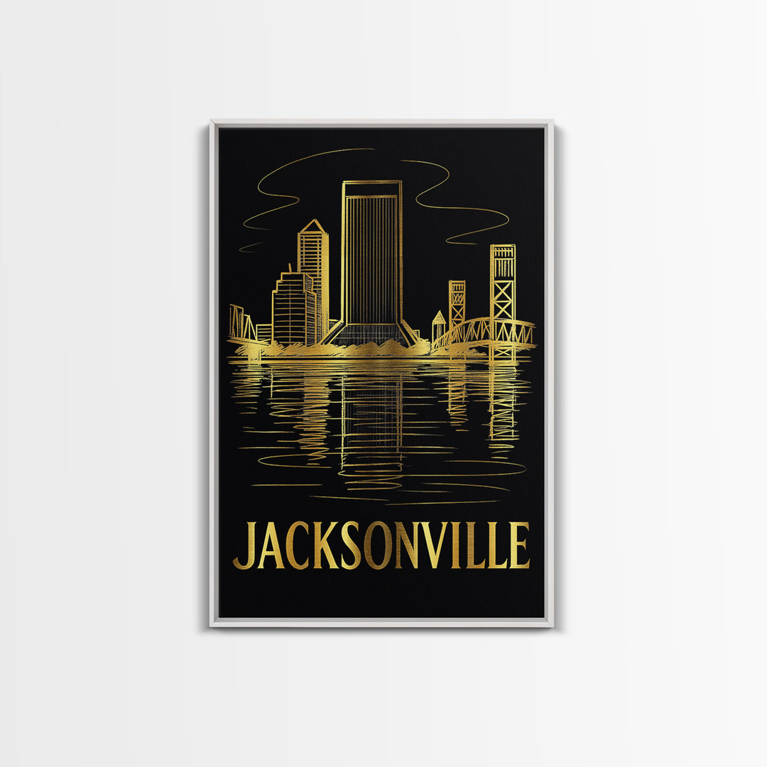 Jacksonville Travel Poster, Canvas Print, Elegant Gold City Art, Jacksonville Wall Art, Gift For Travelers, Wanderlust Decor, Wall Art