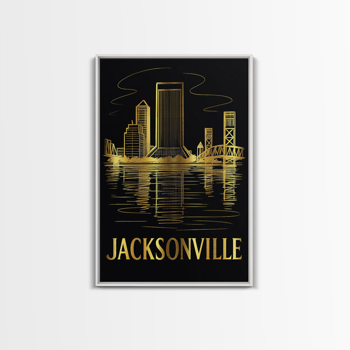 Jacksonville Travel Poster, Canvas Print, Elegant Gold City Art, Jacksonville Wall Art, Gift For Travelers, Wanderlust Decor, Wall Art