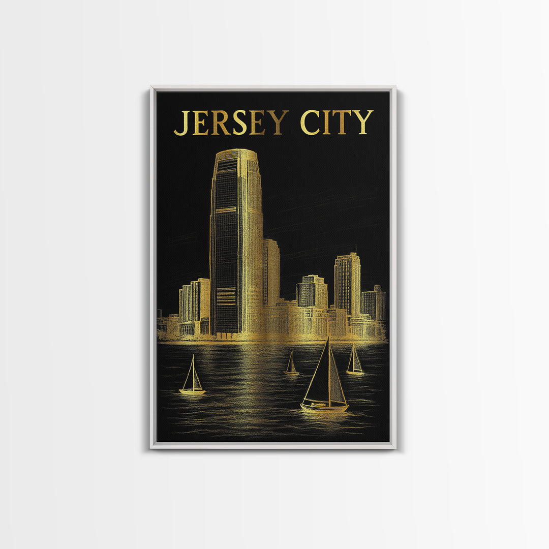 Jersey City New Jersey Travel Poster, Canvas Print, Dark Background Poster Art, Jersey City Travel Art, Fine Art Print, City Travel Prints