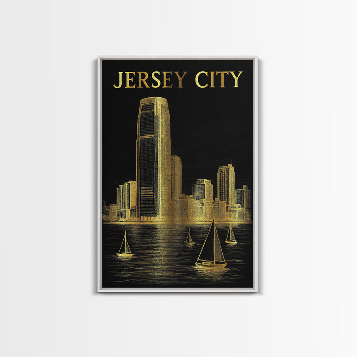 Jersey City New Jersey Travel Poster, Canvas Print, Dark Background Poster Art, Jersey City Travel Art, Fine Art Print, City Travel Prints