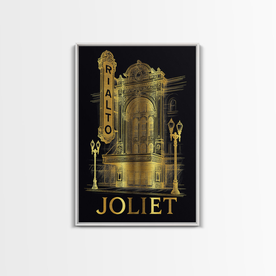Joliet Travel Poster, Framed Canvas Print, Dark Background Poster Art, Joliet Poster Print, Vintage City Poster, Vintage Travel Art