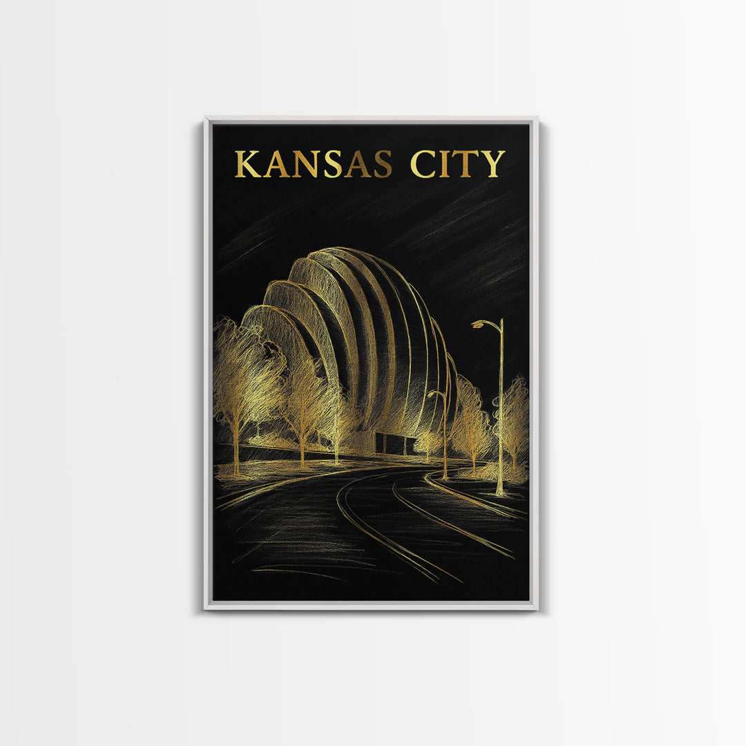 Kansas City Travel Poster, Framed Canvas Print, Dark Background Poster Art, Kansas City Wall Art, Retro Travel Print, Vintage City Art