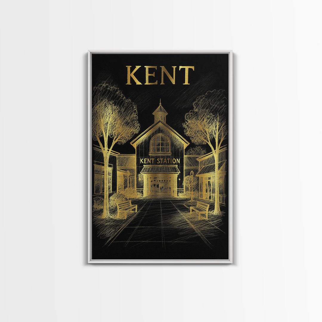 Kent Washington Travel Poster, Canvas Print, Black And Gold Line Art, Kent Travel Art, Wall Decor, Retro Travel Print, Travel Art Print