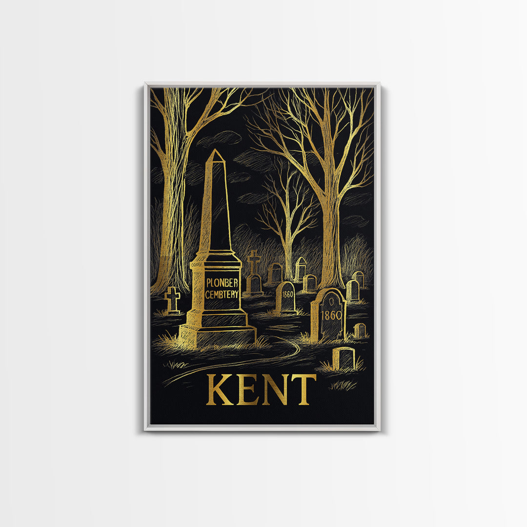 Kent Travel Poster, Framed Canvas Print, Elegant Gold City Art, Kent City Art, Travel Poster Art, Vintage Travel Art, City Illustration