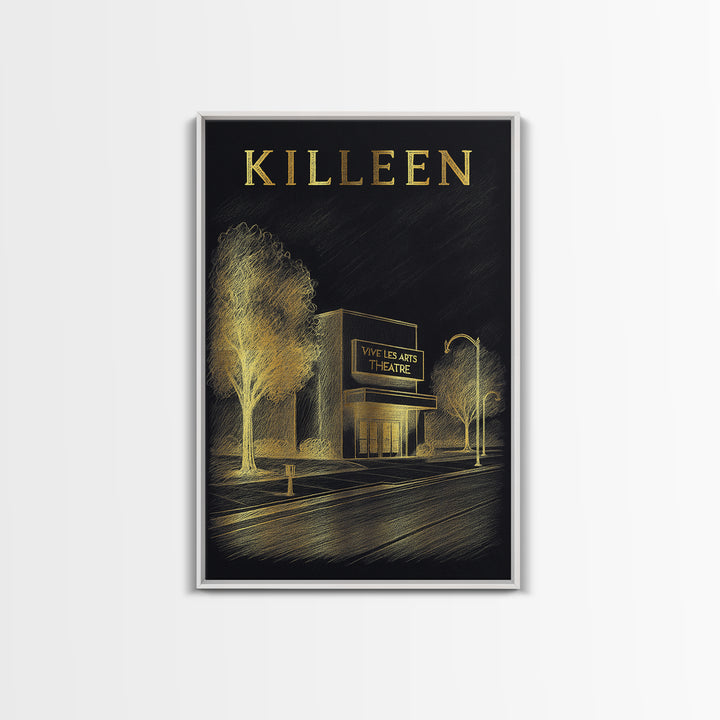 Killeen Texas Travel Poster, Canvas Print, Black And Gold Line Art, Killeen Travel Art, Vintage City Art, Gift For Travelers, Design 1