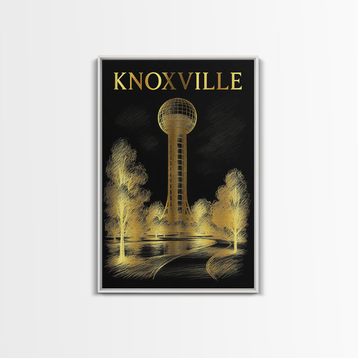 Knoxville Tennessee Travel Poster, Canvas Print, Elegant Gold City Art, Knoxville Poster Print, Travel Art Print, Travel Print, Wall Art