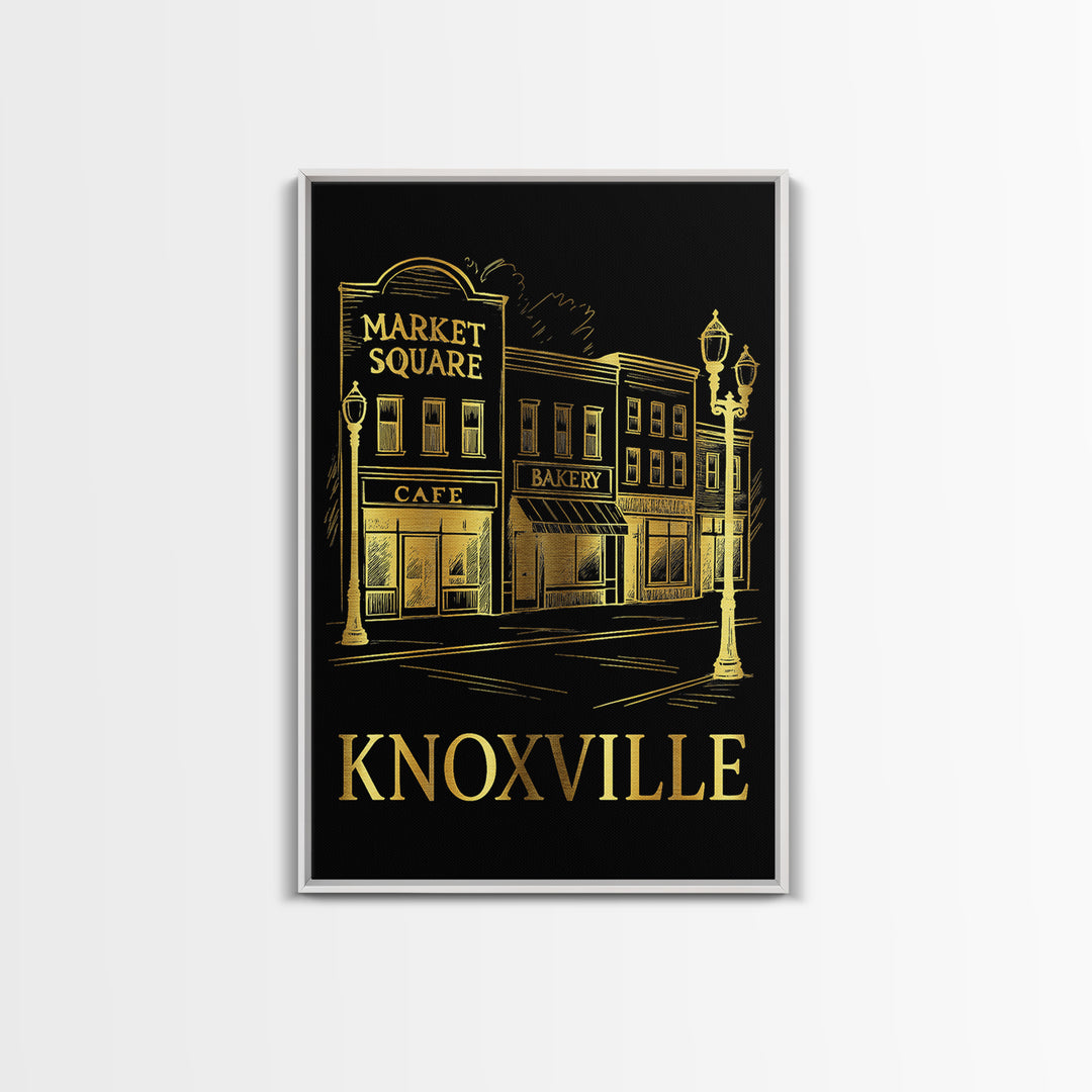 Knoxville Travel Poster, Canvas Print, Dark Background Poster Art, Knoxville Poster Print, Modern Wall Decor, Watercolor Downtown Skyline