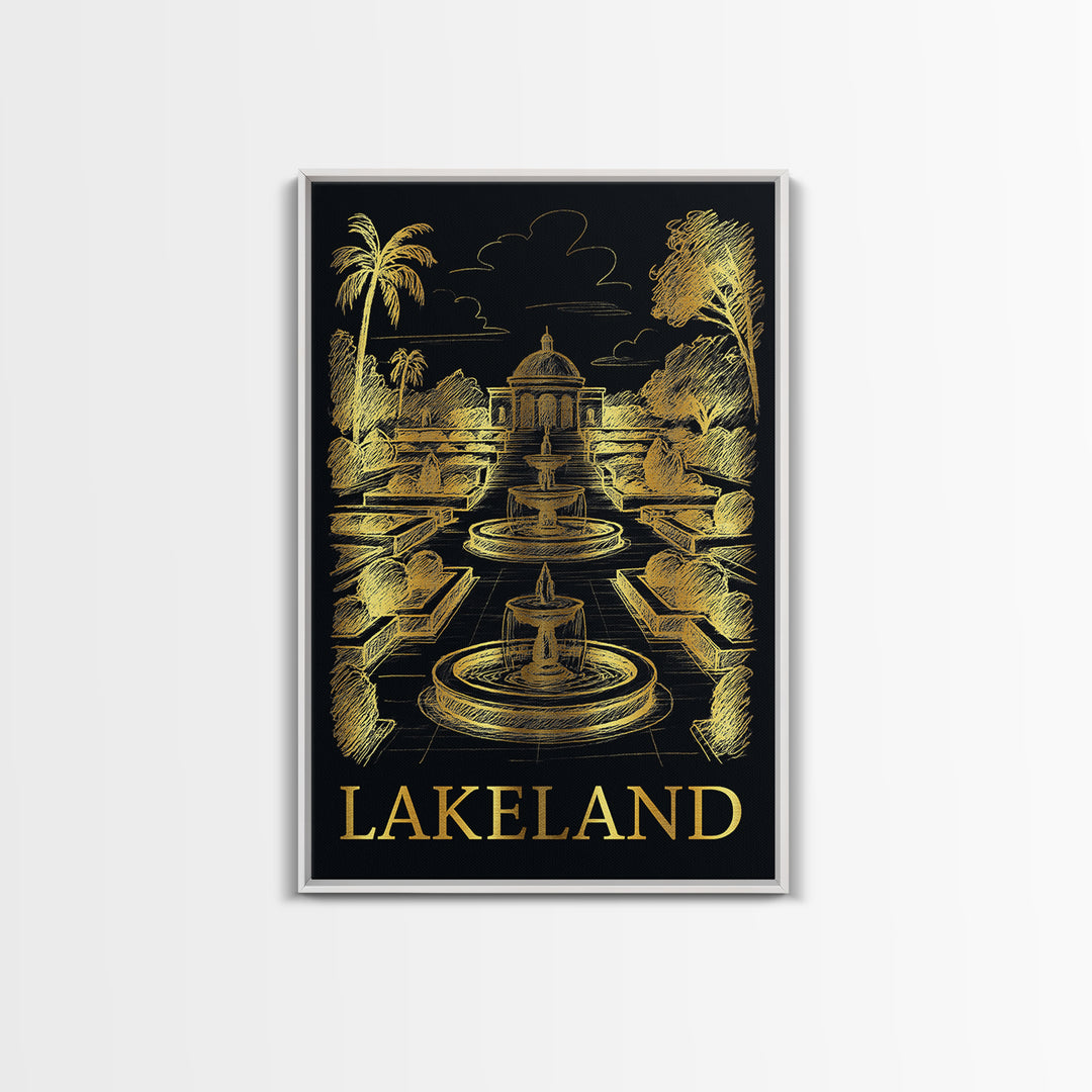 Lakeland Travel Poster, Canvas Print, Elegant Gold City Art, Lakeland Wall Art, Travel Art Print, City Art Print, Eclectic Wall Decor