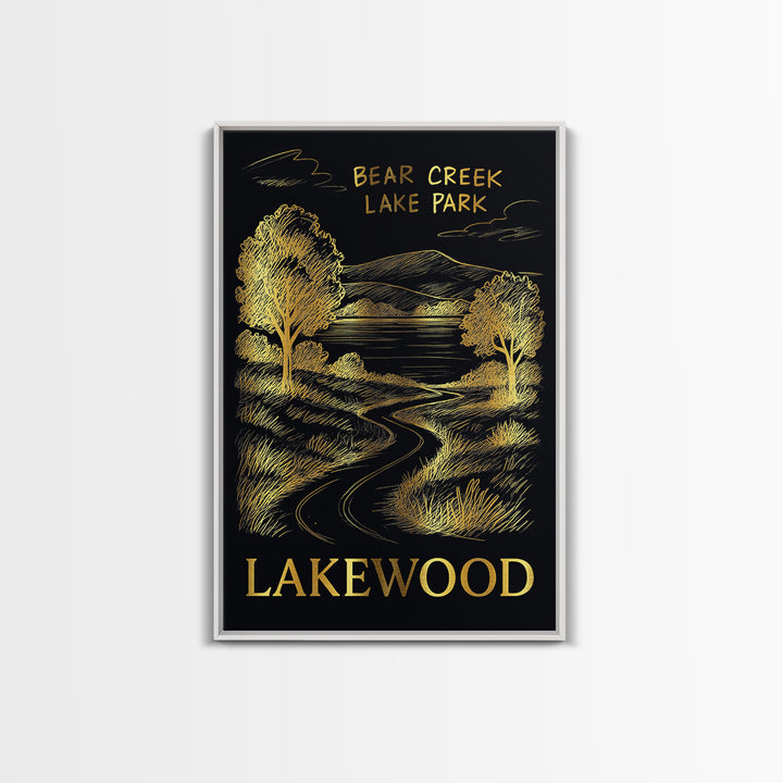 Lakewood Travel Poster, Framed Canvas Print, Elegant Gold City Art, Lakewood City Art, Travel Poster Set, Eclectic Wall Decor, Wall Art