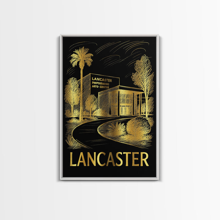 Lancaster Travel Poster, Framed Canvas Print, Dark Background Poster Art, Lancaster Travel Art, Mid Century Wall Art, Eclectic Wall Decor