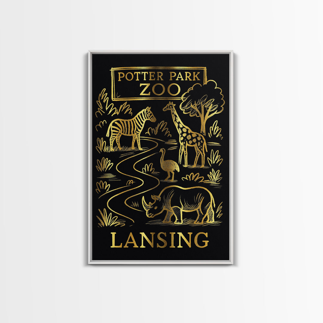 Lansing Michigan Travel Poster, Canvas Print, Gold Sketch Wall Art, Lansing Travel Art, Mid Century Wall Art, Travel Poster Art, Wall Art