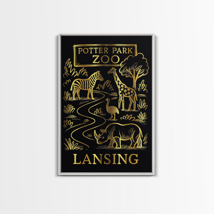 Lansing Michigan Travel Poster, Canvas Print, Gold Sketch Wall Art, Lansing Travel Art, Mid Century Wall Art, Travel Poster Art, Wall Art