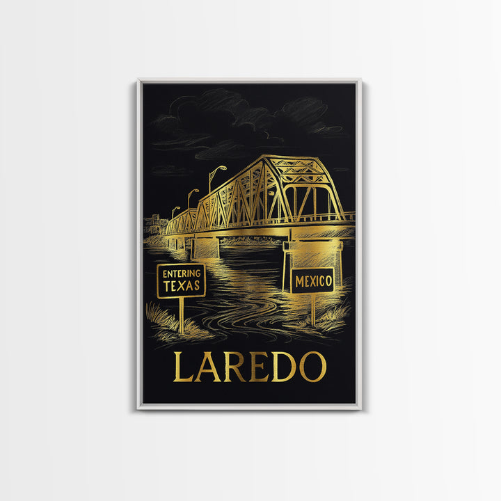 Laredo Travel Poster, Framed Canvas Print, Dark Background Poster Art, Laredo City Art, Eclectic Wall Decor, Modern Wall Decor