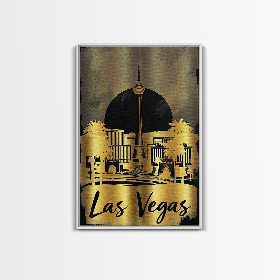 Las Vegas Nevada Travel Poster, Framed Canvas Print, Dark Background Poster Art, Las Vegas Poster Print, Eclectic Wall Decor, Fine Art Print