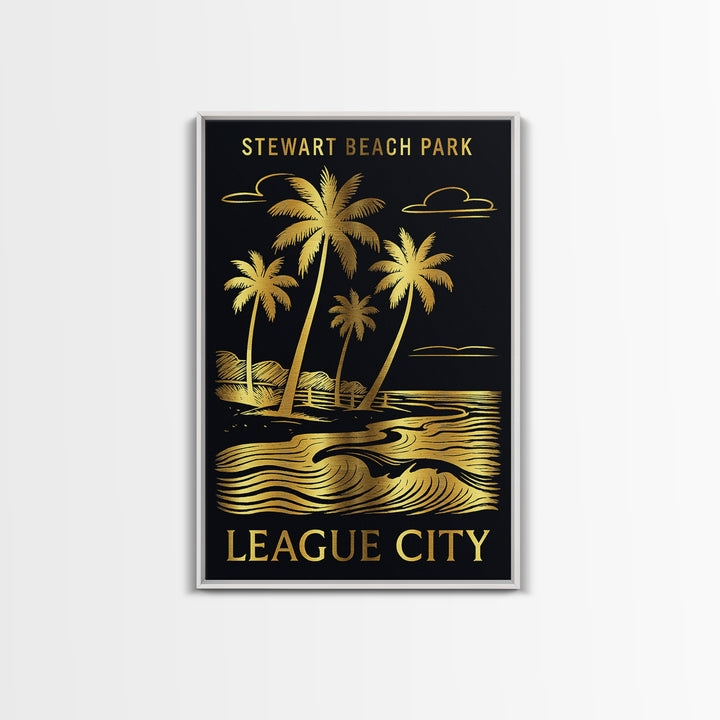League City Travel Poster, Canvas Print, Black And Gold Line Art, League City City Art, Travel Poster Art, City Art Print, Travel Wall Art