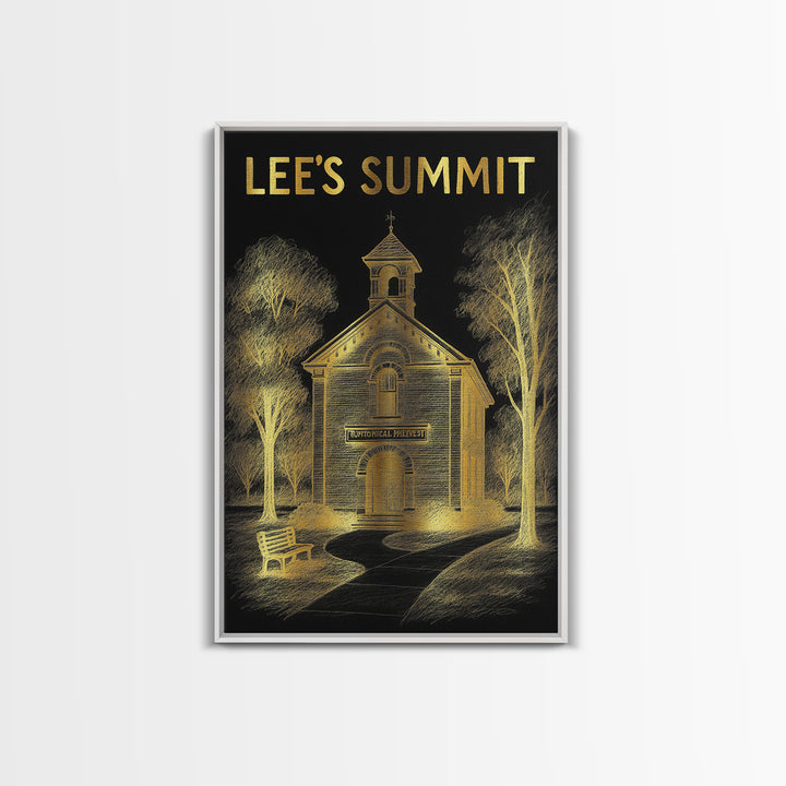 Lees Summit Missouri Travel Poster, Canvas Print, Black And Gold Line Art, Lees Summit Travel Art, Mid Century Wall Art, Eclectic Wall Decor