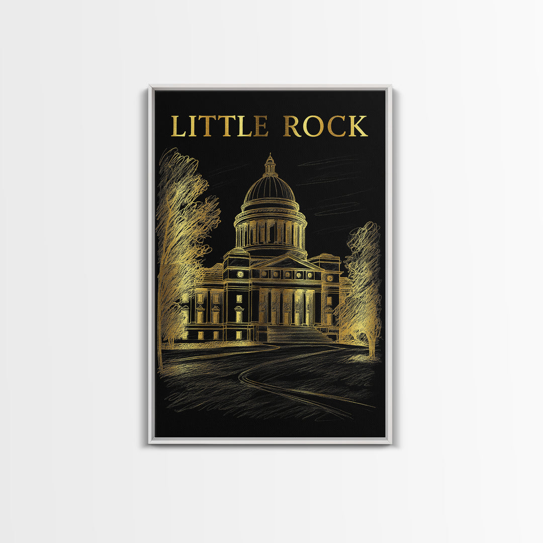 Little Rock Arkansas Travel Poster, Canvas Print, Dark Background Poster Art, Little Rock Travel Art, Retro Travel Print, Wall Art