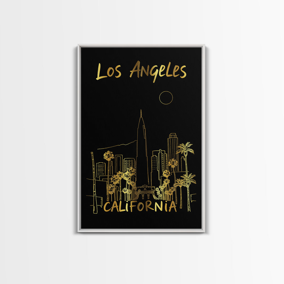 Los Angeles California Travel Poster, Canvas Print, Dark Background Poster Art, Los Angeles Art Print, Watercolor Urban Skyline