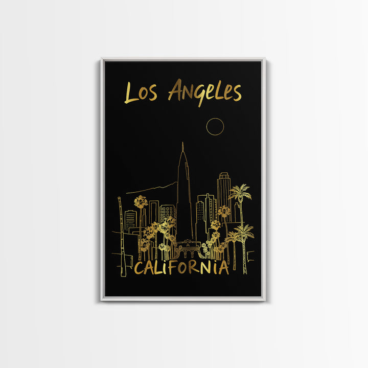 Los Angeles California Travel Poster, Canvas Print, Dark Background Poster Art, Los Angeles Art Print, Watercolor Urban Skyline