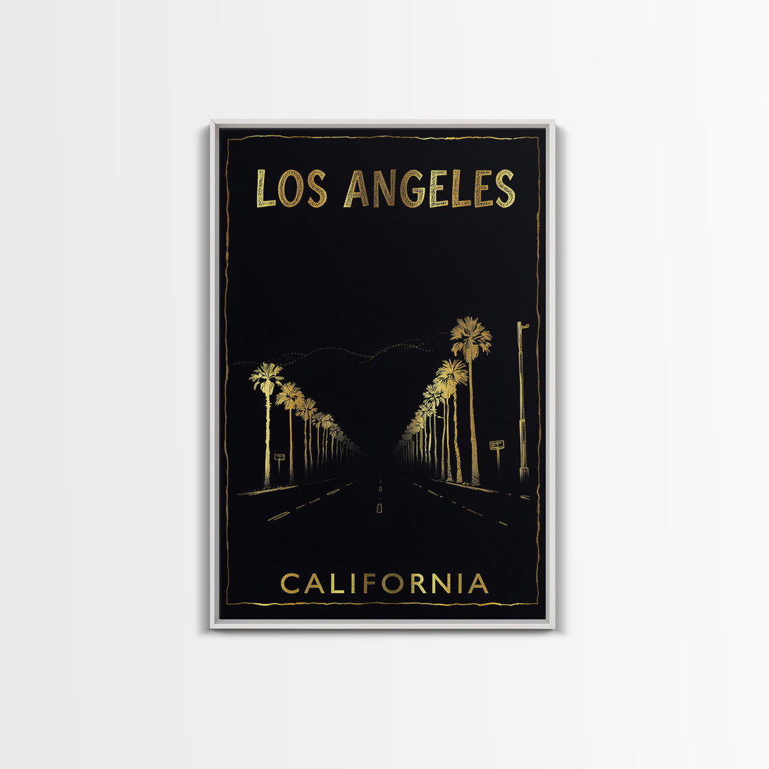 Los Angeles Travel Poster, Canvas Print, Gold Sketch Wall Art, Los Angeles City Art, City Art Print, City Travel Prints, Modern Wall Decor