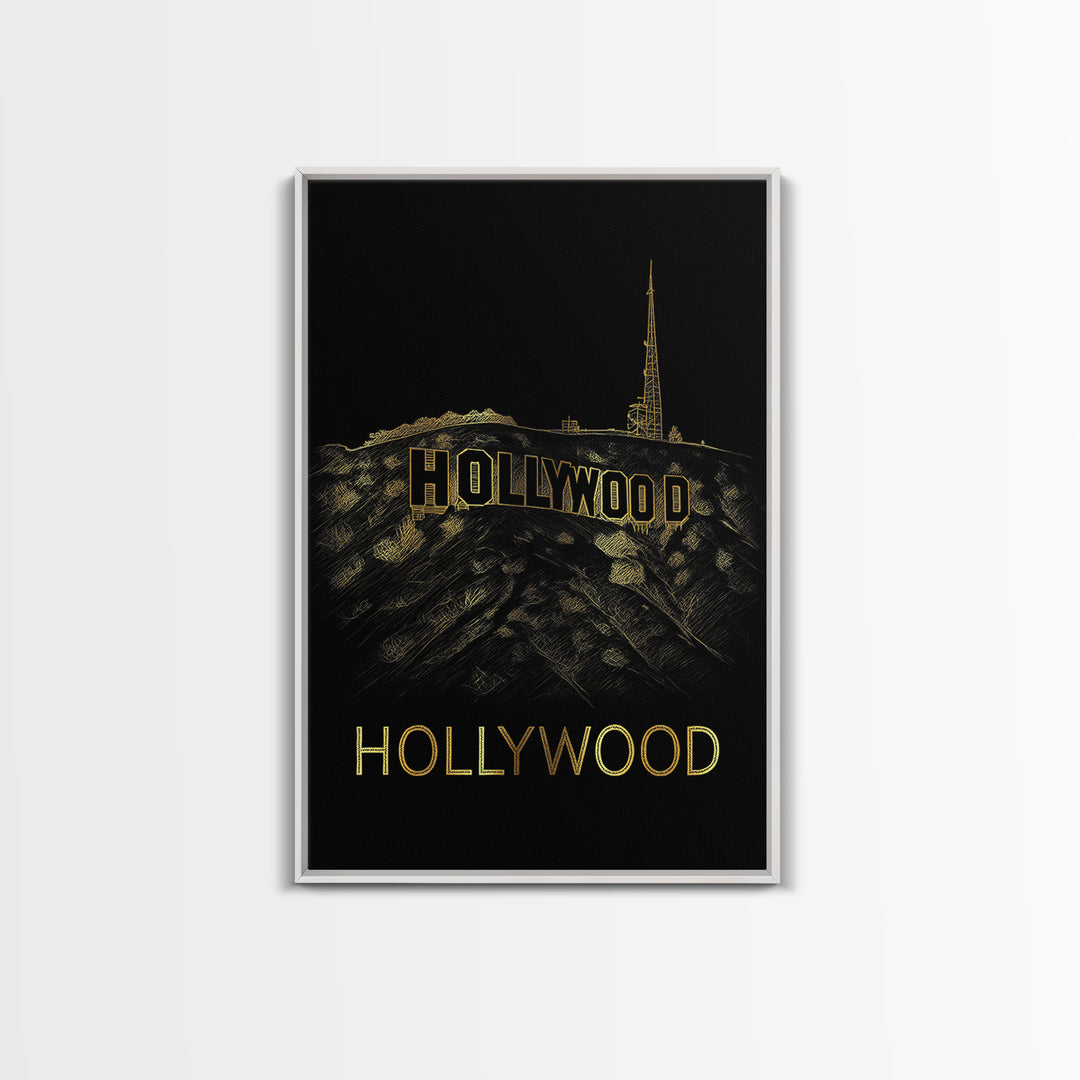 Los Angeles Travel Poster, Canvas Print, Gold Sketch Wall Art, Los Angeles Poster Print, Vintage City Poster, Retro Travel Print