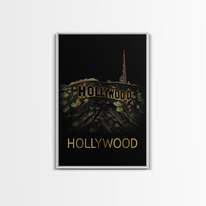 Los Angeles Travel Poster, Canvas Print, Gold Sketch Wall Art, Los Angeles Poster Print, Vintage City Poster, Retro Travel Print