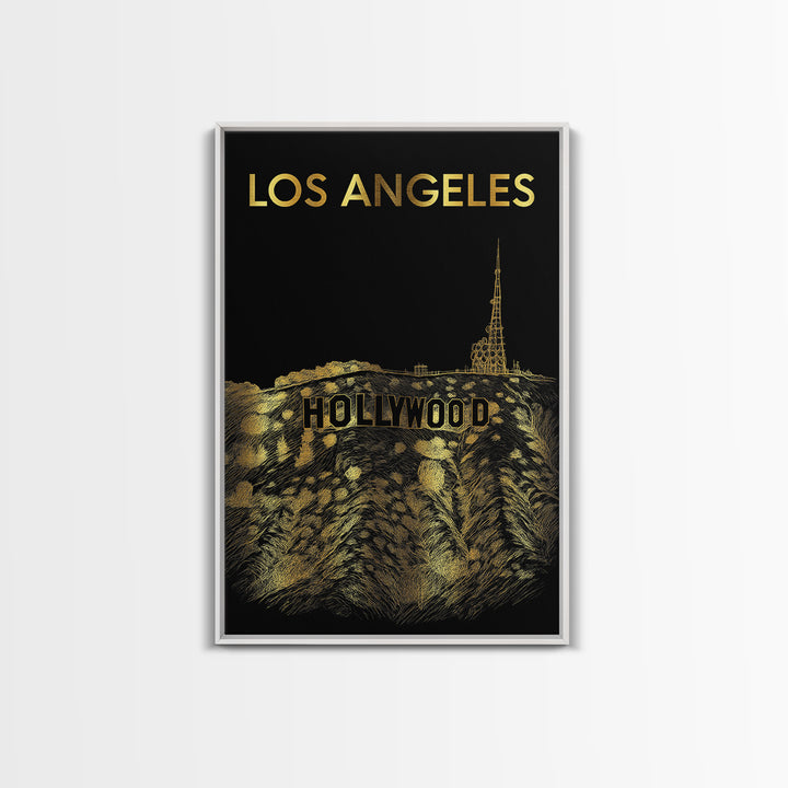 Los Angeles Travel Poster, Canvas Print, Black And Gold Line Art, Los Angeles Poster Print, Mid Century Wall Art, Travel Art Print