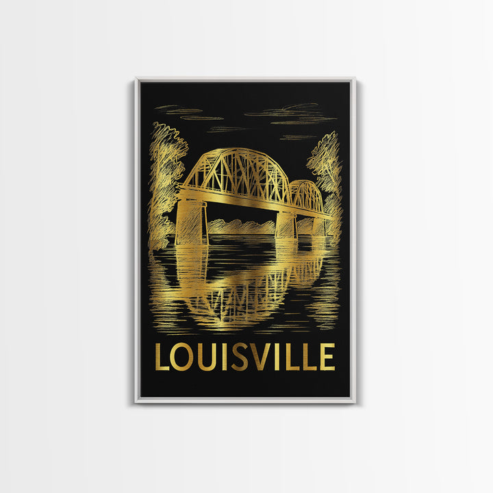 Louisville Travel Poster, Canvas Print, Black And Gold Line Art, Louisville Art Print, Travel Poster Art, Living Room Wall Art