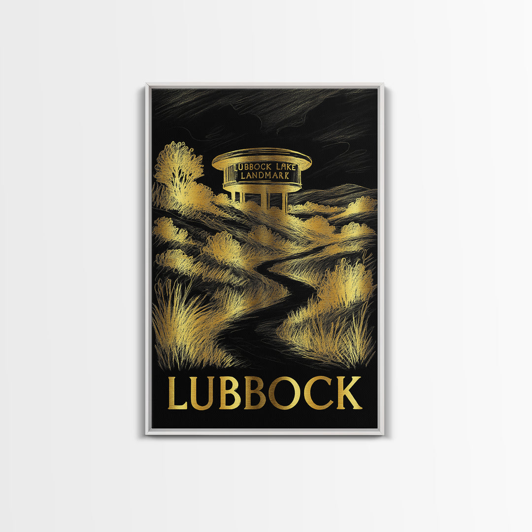 Lubbock Travel Poster, Canvas Print, Dark Background Poster Art, Lubbock Travel Art, Vintage City Art, Gift For Travelers, Fine Art Print
