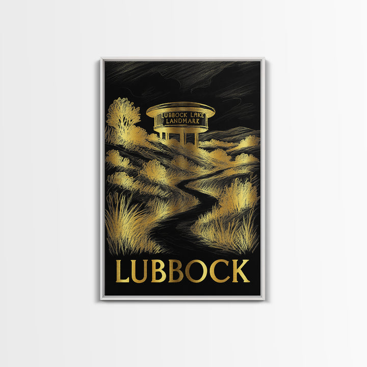Lubbock Travel Poster, Canvas Print, Dark Background Poster Art, Lubbock Travel Art, Vintage City Art, Gift For Travelers, Fine Art Print