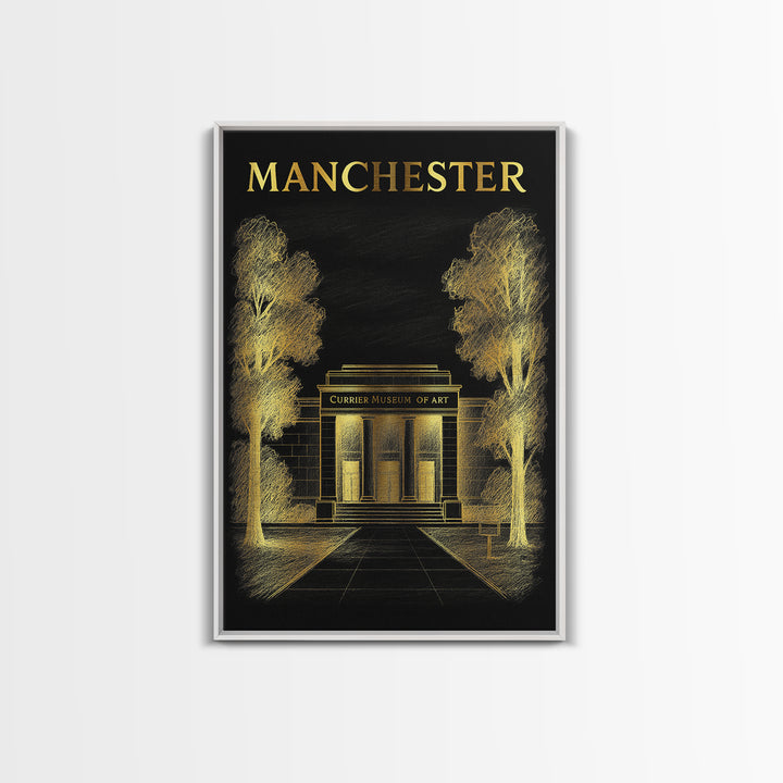Manchester New Hampshire Travel Poster, Canvas Print, Black And Gold Line Art, Manchester Wall Art, Art Print, Wall Decor, Travel Poster Set