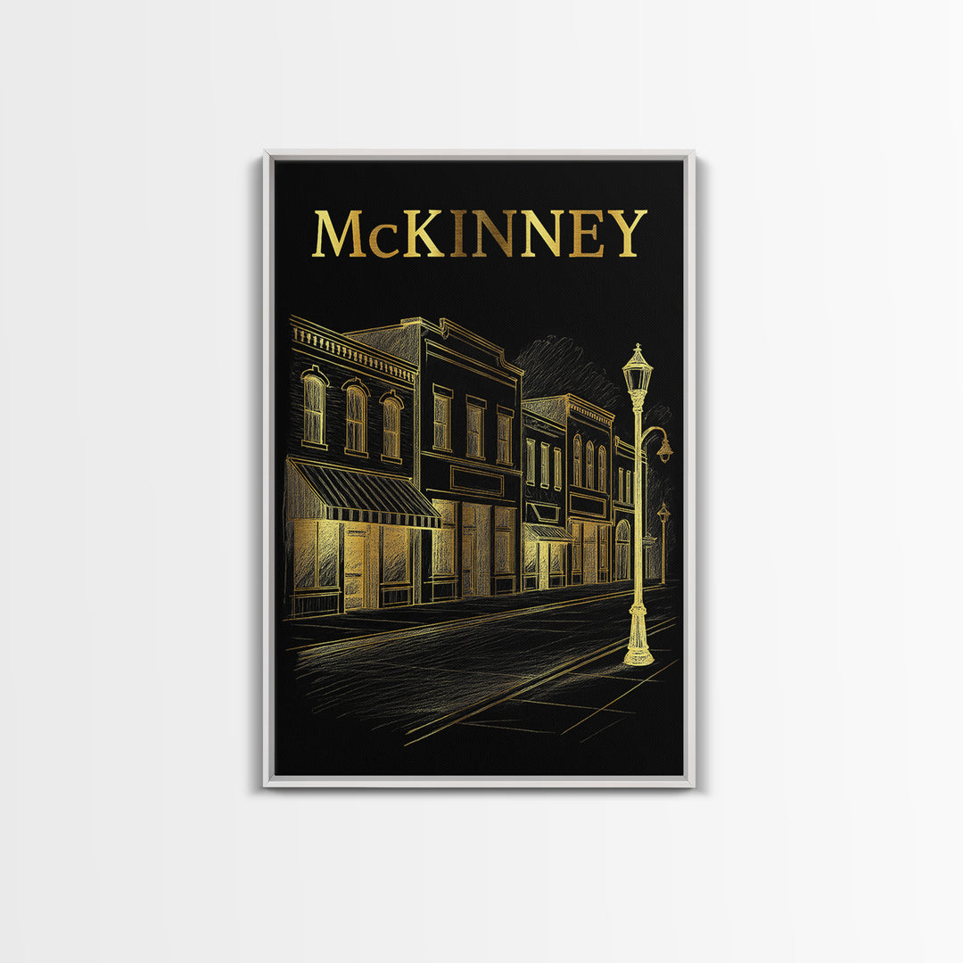 Mckinney Texas Travel Poster, Canvas Print, Elegant Gold City Art, Mckinney Wall Art, Fine Art Print, City Illustration, Vintage Travel Art