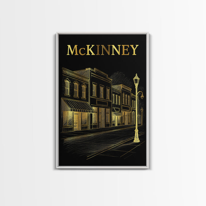 Mckinney Texas Travel Poster, Canvas Print, Elegant Gold City Art, Mckinney Wall Art, Fine Art Print, City Illustration, Vintage Travel Art