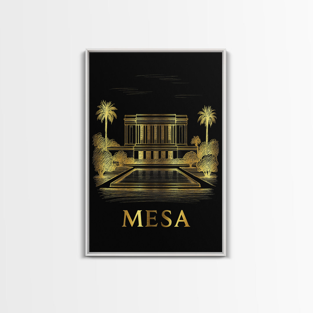 Mesa Travel Poster, Framed Canvas Print, Elegant Gold City Art, Mesa Wall Art, Travel Art Print, Vintage Travel Art, Vintage Travel Print