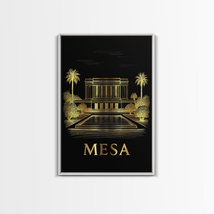 Mesa Travel Poster, Framed Canvas Print, Elegant Gold City Art, Mesa Wall Art, Travel Art Print, Vintage Travel Art, Vintage Travel Print