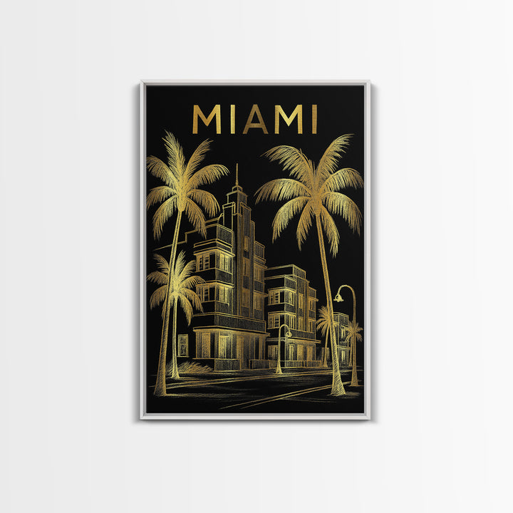 Miami Florida Travel Poster, Canvas Print, Dark Background Poster Art, Miami Wall Art, Travel Art Print, Vintage City Art