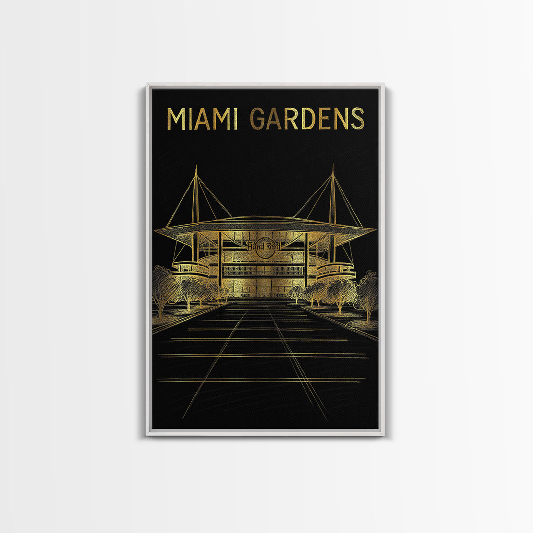 Miami Gardens Florida Travel Poster, Canvas Print, Black And Gold Line Art, Miami Gardens City Art, Retro Travel Print, Modern Wall Decor
