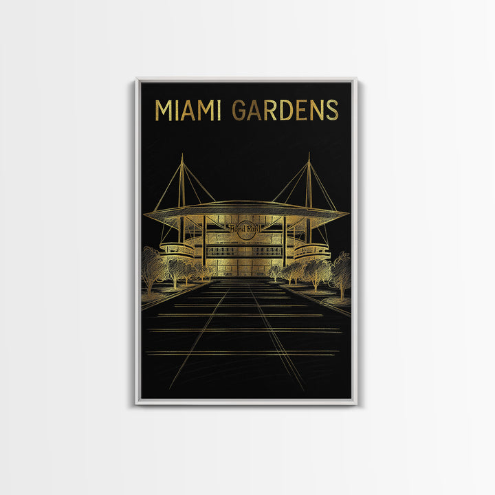 Miami Gardens Florida Travel Poster, Canvas Print, Black And Gold Line Art, Miami Gardens City Art, Retro Travel Print, Modern Wall Decor