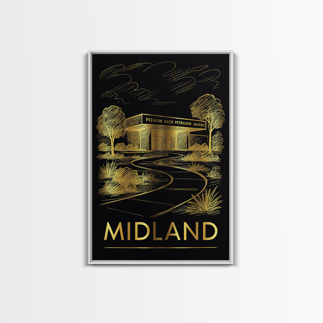 Midland Travel Poster, Framed Canvas Print, Dark Background Poster Art, Midland City Art, Vintage City Art, Vintage City Poster
