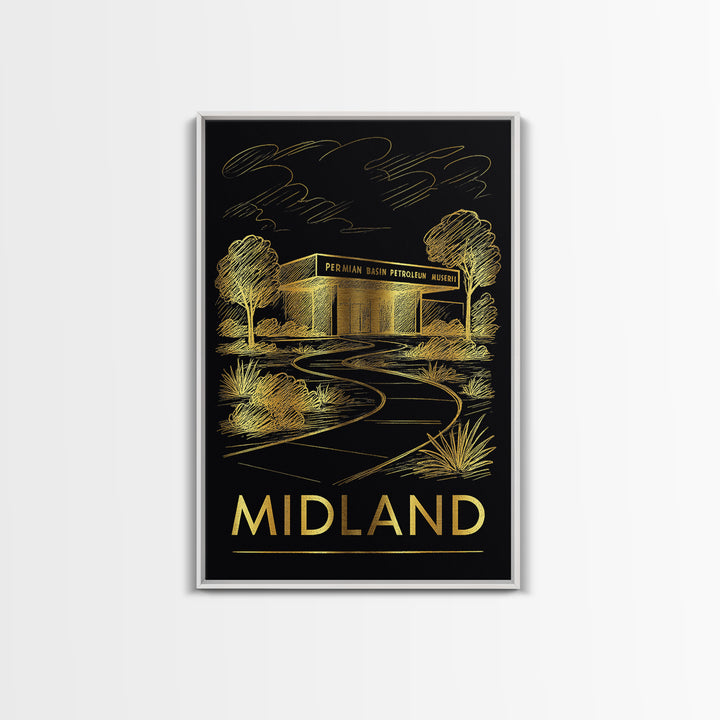 Midland Travel Poster, Framed Canvas Print, Dark Background Poster Art, Midland City Art, Vintage City Art, Vintage City Poster